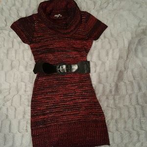 Belted sweater, with cowl neck